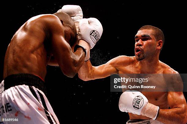 William Kickett hits Gairy St Clair in their Super Featherweight fight before the Jeff Fenech and Azumah Nelson welterweight fight at the Vodafone...