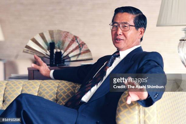 Peruvian President Alberto Fujimori speaks during the Asahi Shimbun interview on June 7, 1994 in Tokyo, Japan.
