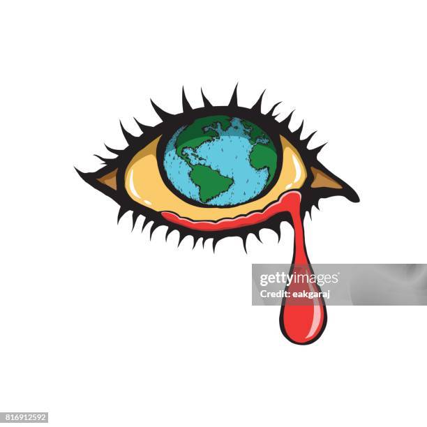 Crying Eye Earth With A Sad For Global Warming And Pollution