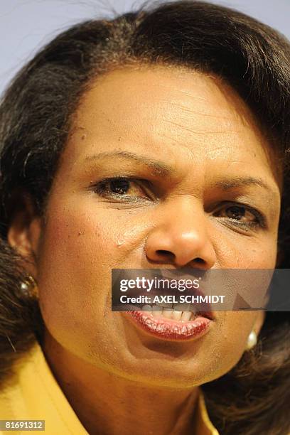 Secretary of State Condoleezza Rice addresses a press conference following a one-day conference in Support of Palestinian Civil Security and the Rule...