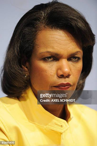 Secretary of State Condoleezza Rice addresses a press conference following a one-day conference in Support of Palestinian Civil Security and the Rule...