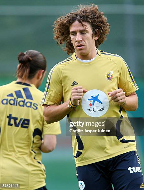 Carles Puyol of Spain exercises during a training session at the Kampl training ground on June 24, 2008 in Neustift Im Stubaital, Austria. Spain are...