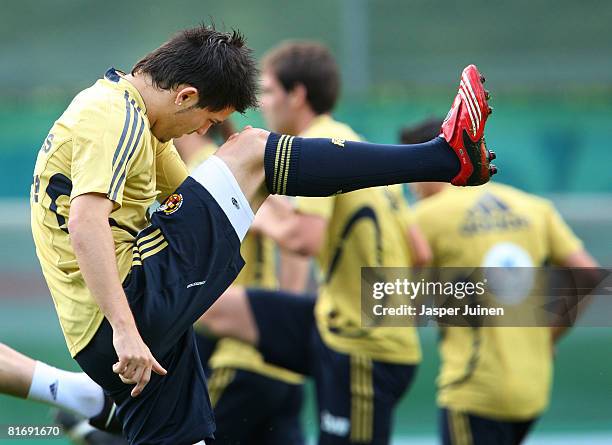 David Villa of Spain exercises during a training session at the Kampl training ground on June 24, 2008 in Neustift Im Stubaital, Austria. Spain are...