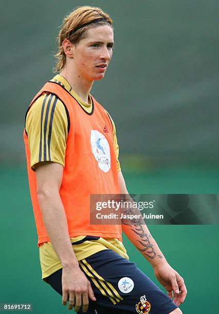 Fernando Torres of Spain looks on during a training session at the Kampl training ground on June 24, 2008 in Neustift Im Stubaital, Austria. Spain...