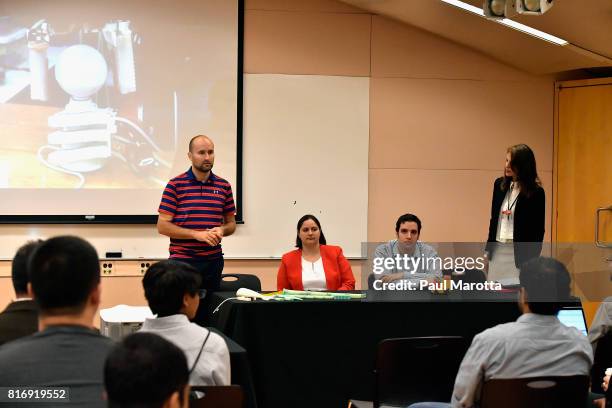 Claudia Perez D'Arpino, Robert Katzschmann and Andrew Spielberg give a workshop at the TechCrunch Sessions: Robotics at Kresge Auditorium on July 17,...