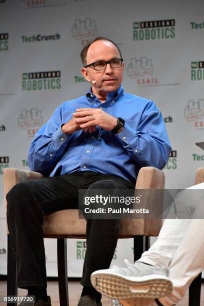 Martin Buehler of Disney Imagineering speaks with Matthew Panzarino at the TechCrunch Sessions: Robotics at Kresge Auditorium on July 17, 2017 in...
