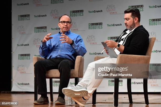 Martin Buehler of Disney Imagineering speaks with Matthew Panzarino at the TechCrunch Sessions: Robotics at Kresge Auditorium on July 17, 2017 in...