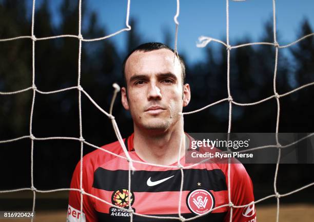 Mark Bridge poses during a portrait session Blacktown International Sportspark on July 18, 2017 after signing with the Western Sydney Wanderers in...