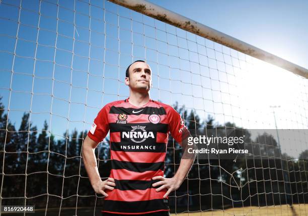 Mark Bridge poses during a portrait session Blacktown International Sportspark on July 18, 2017 after signing with the Western Sydney Wanderers in...