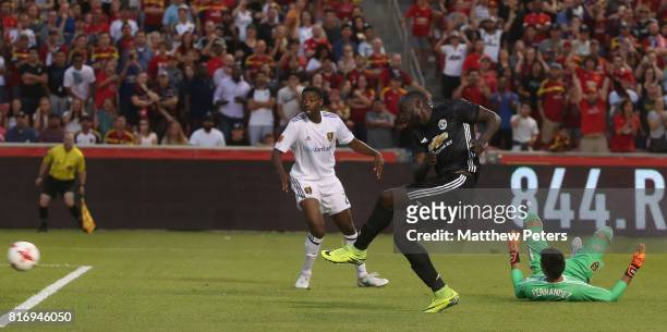 Romelu Lukaku of Manchester United scores their second goal during the pre-season friendly match between Real Salt Lake and Manchester United at Rio...