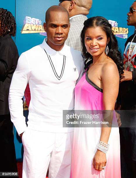 Gospel Singer Kirk Franklin and wife Tammy Collins arrives at the 2008 BET Awards held at the Shrine Auditorium on June 24, 2008 in Los Angeles,...