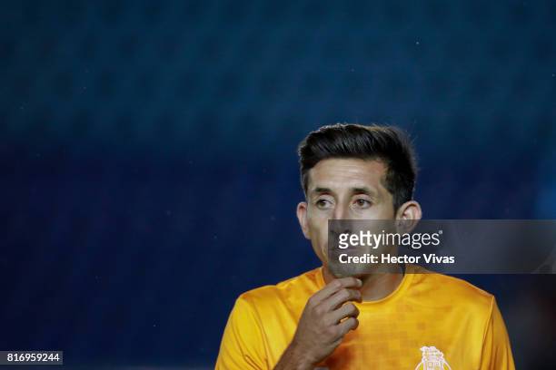 Hector Herrera of Porto looks on during a match between Cruz Azul and Porto as part of Super Copa Tecate at Azul Stadium on July 17, 2017 in Mexico...
