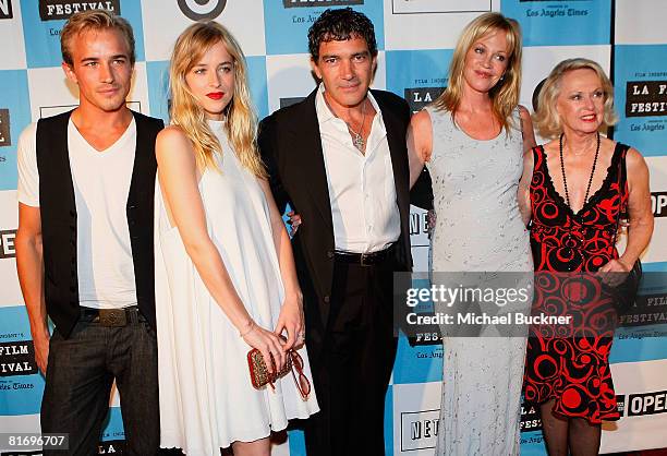 Actor Jesse Johnson, actress Dakota Johnson, actor Antonio Banderas, actress Melanie Griffith and actress Tippi Hedren arrive at the 2008 Los Angeles...