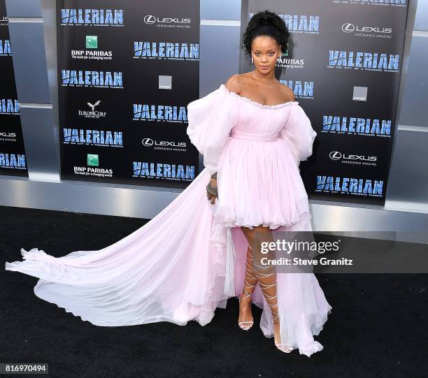 Rihanna arrives at the Premiere Of EuropaCorp And STX Entertainment's "Valerian And The City Of A Thousand Planets" at TCL Chinese Theatre on July...