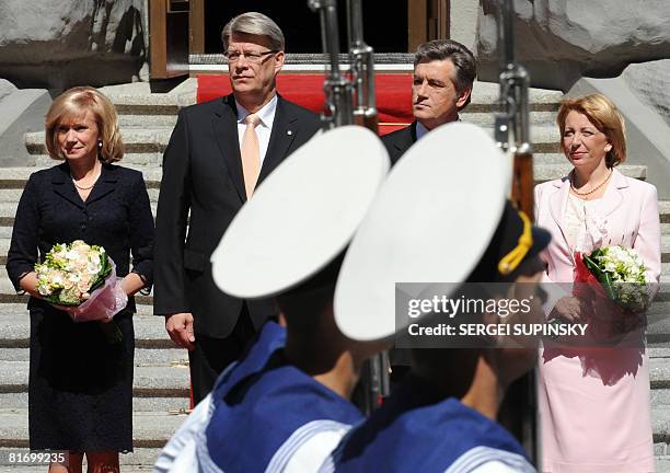 President of Latvia Valdis Zatlers flanked by his wife Lilita Zatlere with President of Ukraine Viktor Yushchenko and his wife Katheryna Yushchenko...