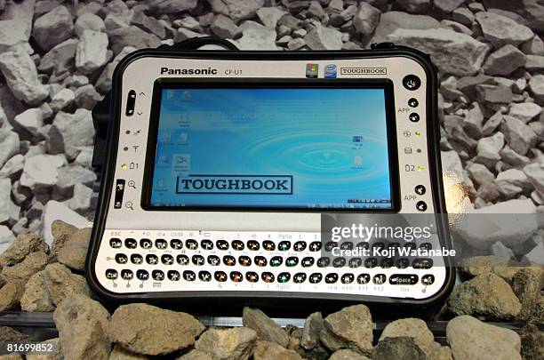 Matsushita Co Ltd's Panasonic new notebook computer "Toughbook CF-U1" are displayed at World Trade Center Building on June 25, 2008 in Tokyo, Japan....