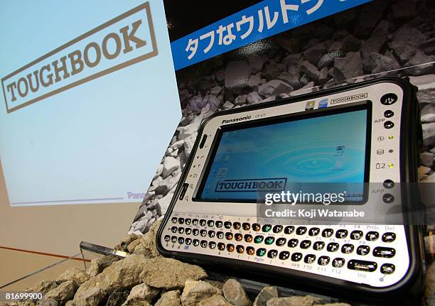 Matsushita Co Ltd's Panasonic new notebook computer "Toughbook CF-U1" are displayed at World Trade Center Building on June 25, 2008 in Tokyo, Japan....