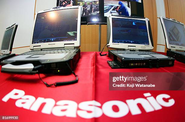 Matsushita Co Ltd's Panasonic new notebook computer "Toughbook CF-U1" are displayed at World Trade Center Building on June 25, 2008 in Tokyo, Japan....