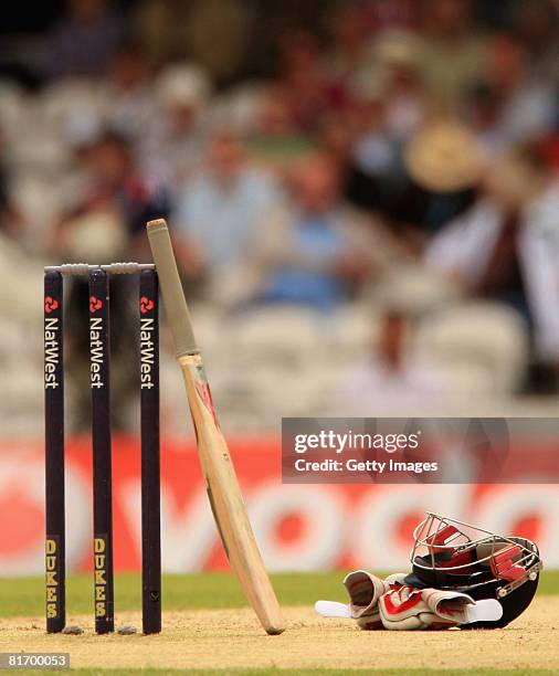 General detail showing the stumps, bat, helmet and gloves during the Fourth NatWest Series One Day International match between England and New...