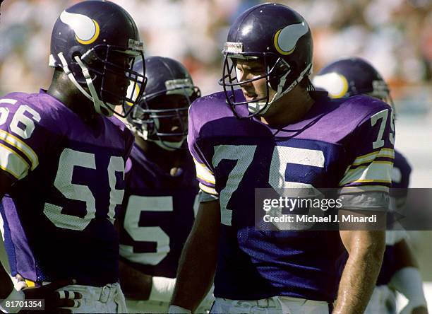 Minnesota Vikings defensive linemen Chris Doleman and Keith Millard during the Vikings 24-7 loss to the Miami Dolphins on October 2, 1988 at Joe...