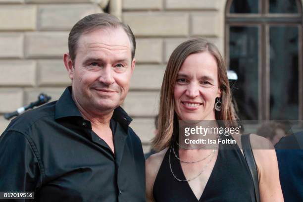 German actor Thomas W. Watter and his sister Marion Hack during the Amy McDonald concert at the Thurn & Taxis Castle Festival 2017 on July 17, 2017...