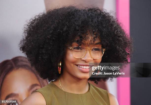 Actress Yara Shahidi attends the premiere of "Girls Trip" at Regal LA Live Stadium 14 on July 13, 2017 in Los Angeles, California.