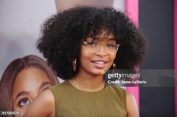 Actress Yara Shahidi attends the premiere of "Girls Trip" at Regal LA Live Stadium 14 on July 13, 2017 in Los Angeles, California.