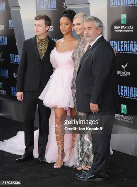 Actor Dane DeHaan, singer Rihanna, actress Cara Delevingne and director Luc Besson arrive at the Los Angeles Premiere "Valerian And The City Of A...