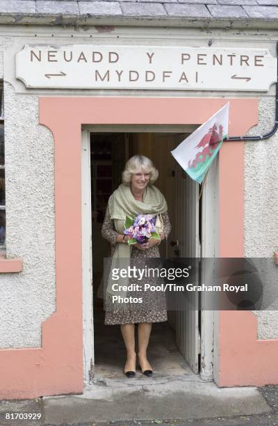 Camilla, Duchess of Cornwall, a member of the WI, visits the Myddfai Women's Institute at the village hall in Myddfai, near Llandovery on June 25,...