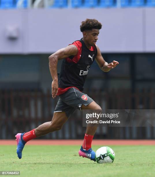 Reiss Nelson of Arsenal during an Arsenal Training Session at Yuanshen Sports Centre Stadium on July 18, 2017 in Shanghai, China.