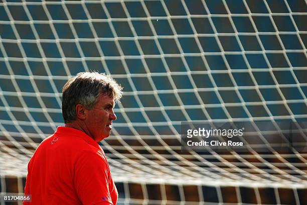 Guus Hiddink coach of Russia looks on during Russia training at Ernst Happel Stadion on June 25, 2008 in Vienna, Austria. Russia will play Spain in...