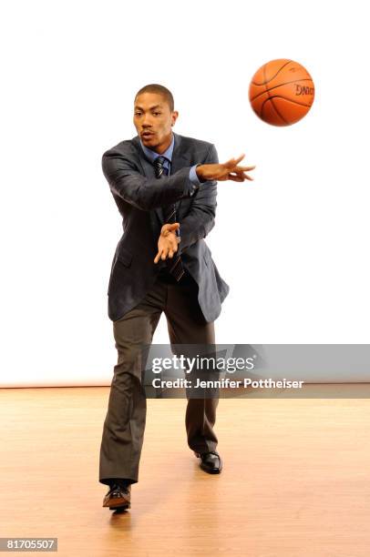 Draft Prospect Derrick Rose poses for a portrait during media availability for the 2008 NBA Draft on June 25, 2008 at The Westin Hotel Times Square...