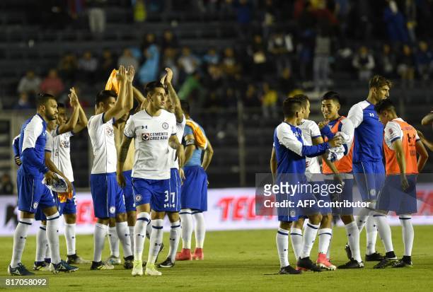 Cruz Azul of Mexico players celebrate their victory over FC Oporto Portugal in their "Super Copa Tecate" pre-season tournament football match at the...