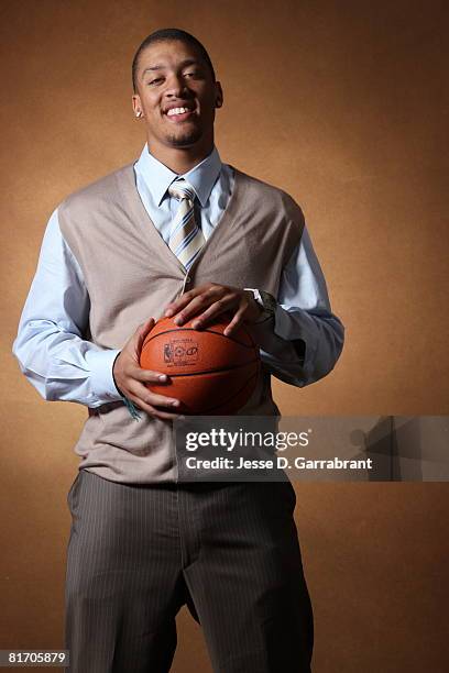 Draft Prospect Michael Beasley poses for a portrait during media availability for the 2008 NBA Draft on June 25, 2008 at The Westin Hotel in Times...