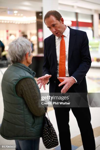 Opposition Leader Andrew Little is seen on the campaign trail at the LynnMall Shopping Centre on July 18, 2017 in Auckland, New Zealand. The NZ...