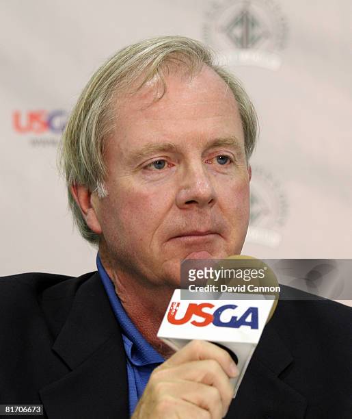 David Fay the USGA Executive Director speaks during a media conference for the 2008 US Womens Open Championship held at The Interlachen Country Club,...