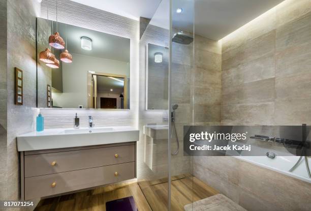 modern bathroom - bathroom lighting stock-fotos und bilder