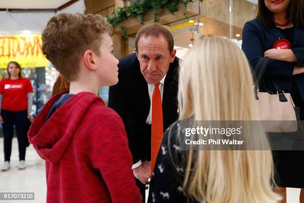 Opposition Leader Andrew Little is seen on the campaign trail at the LynnMall Shopping Centre on July 18, 2017 in Auckland, New Zealand. The NZ...