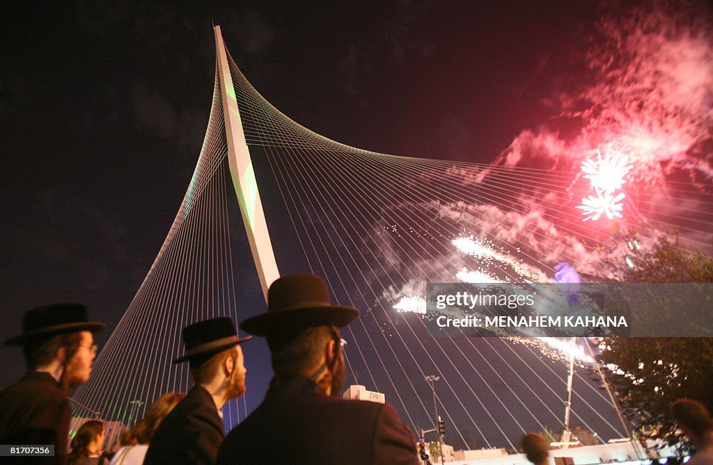 Ultra-Orthodox Jews watch fireworks duri