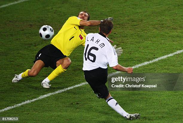 Philipp Lahm of Germany scores his team's third goal against Turkey during the UEFA EURO 2008 Semi Final match between Germany and Turkey at St....