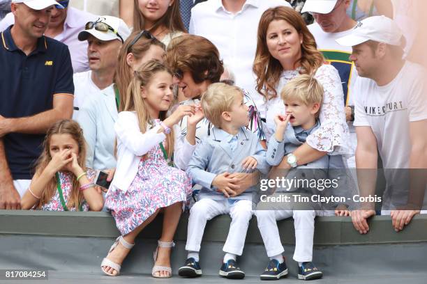 Roger Federer's wife Mirka Federer and their four children, identical twin daughters Myla and Charlene and identical 3-year-old...