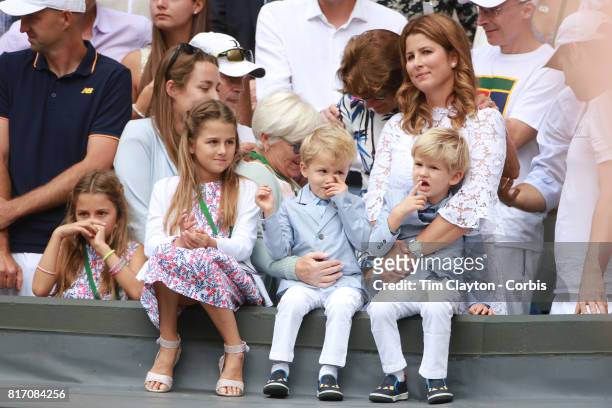Roger Federer's wife Mirka Federer and their four children, identical twin daughters Myla and Charlene and identical 3-year-old...