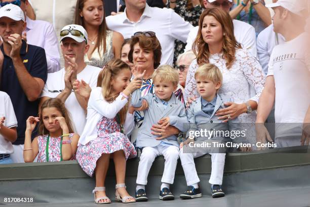 Roger Federer's wife Mirka Federer and their four children, identical twin daughters Myla and Charlene and identical 3-year-old...