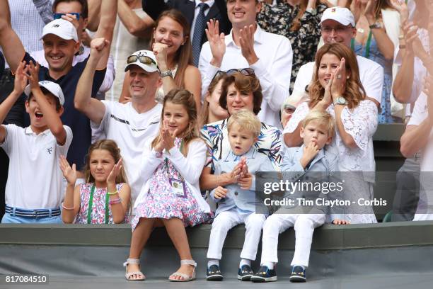 Roger Federer's wife Mirka Federer and their four children, identical twin daughters Myla and Charlene and identical 3-year-old...