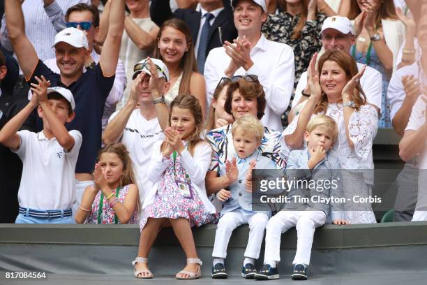 Roger Federer's wife Mirka Federer and their four children, identical twin daughters Myla and Charlene and identical 3-year-old...