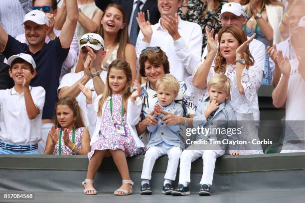 Roger Federer's wife Mirka Federer and their four children, identical twin daughters Myla and Charlene and identical 3-year-old...