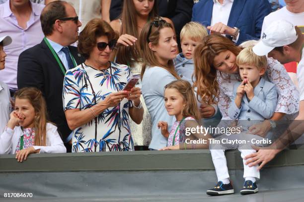 Roger Federer's wife Mirka Federer and their four children, identical twin daughters Myla and Charlene and identical 3-year-old...