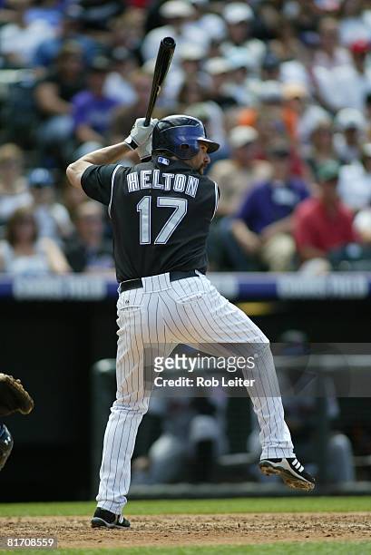 Todd Helton of the Colorado Rockies bats during the game against the New York Mets at Coors Field in Denver, Colorado on May 24, 2008. The Mets...