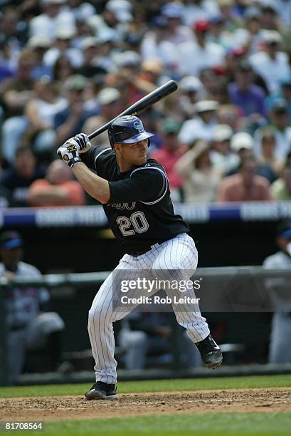 Chris Iannetta of the Colorado Rockies bats during the game against the New York Mets at Coors Field in Denver, Colorado on May 24, 2008. The Mets...