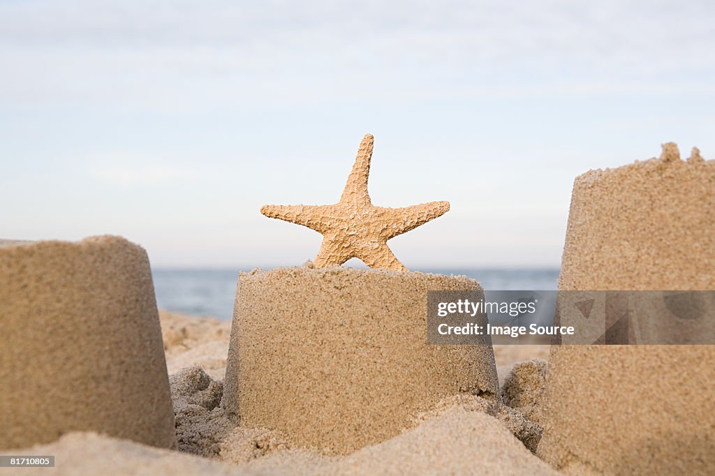 Starfish and a sand castle